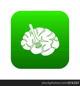 Fork is inserted into the brain icon digital green for any design isolated on white vector illustration. Fork is inserted into the brain icon digital green