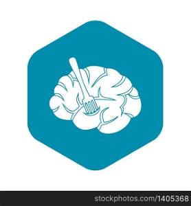 Fork is inserted into the brain icon. Simple illustration of fork is inserted into the brain vector icon for web. Fork is inserted into the brain icon, simple style