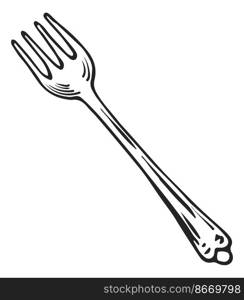 Fork sketch. Metal elegant cutlery in hand drawn style isolated on white background. Fork sketch. Metal elegant cutlery in hand drawn style