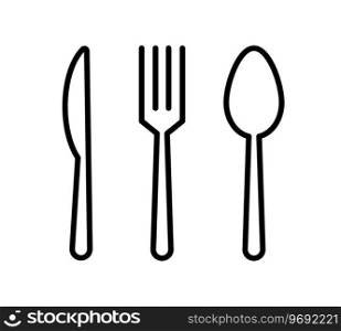 Fork, Spoon and Knife icons. Silverware icons. Cutlery vector icon set. Black silverware icon. 