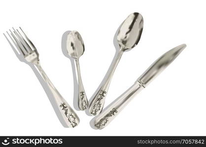 fork, spoon and knife on white background