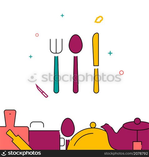 Fork Spoon Knife filled line vector icon, simple illustration, related bottom border.. Fork Spoon Knife filled line icon, simple vector illustration