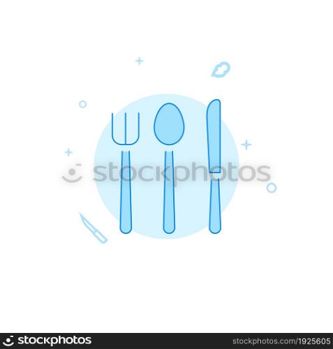 Fork Spoon Knife vector icon. Kitchen utensil. Flat illustration. Filled line style. Blue monochrome design. Editable stroke. Adjust line weight.. Fork Spoon Knife flat vector icon. Kitchen utensil. Filled line style. Editable stroke
