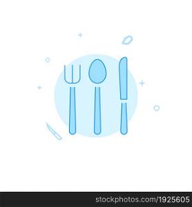 Fork Spoon Knife vector icon. Kitchen utensil. Flat illustration. Filled line style. Blue monochrome design. Editable stroke. Adjust line weight.. Fork Spoon Knife flat vector icon. Kitchen utensil. Filled line style. Editable stroke