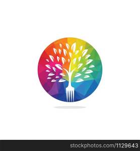 Fork tree logo design for restaurant or cafe. Fresh food logo design concept with tree shape made from fork.