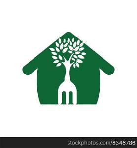 Fork tree with home shape vector logo design. Restaurant and farming logo concept. 