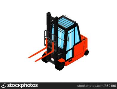 Forklift. Counterbalance forklift truck without load on a white background. Isometric view. Flat vector.