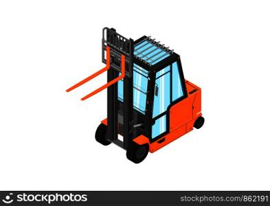 Forklift. Counterbalance forklift truck without load on a white background. Isometric view. Flat vector.