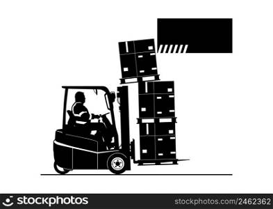 Forklift height collision hazards concept. Silhouette of working forklift. Vector.
