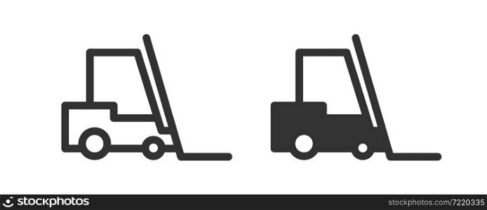 Forklift icon. Fork lift truck sign. Wareouse mashine, outline illustration in vector flat style.
