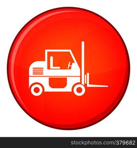 Forklift icon in red circle isolated on white background vector illustration. Forklift icon, flat style