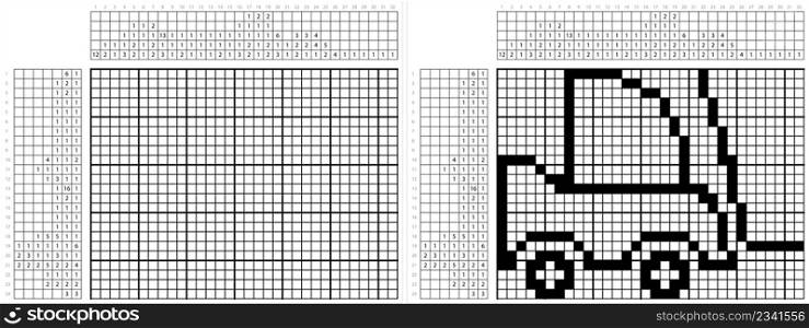 Forklift Icon Nonogram Pixel Art, Warehouse Forklift Vehicle, Vector Art Illustration, Logic Puzzle Game Griddlers, Pic-A-Pix, Picture Paint By Numbers, Picross