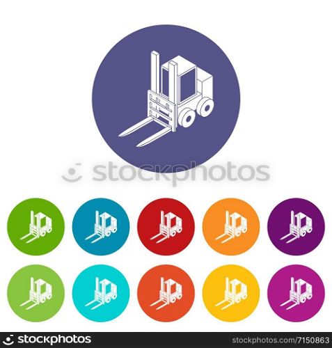 Forklift icons color set vector for any web design on white background. Forklift icons set vector color