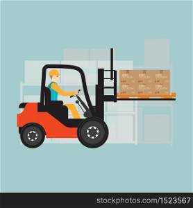 Forklift in warehouse isolated on background. vector illustration.