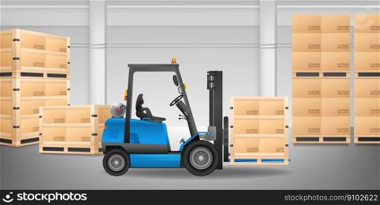 Forklift in warehouse with many boxes on a pallet vector illustration. Forklift in warehouse with many boxes on a pallet vector illustration.