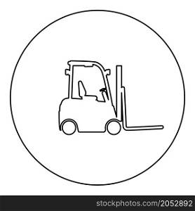 Forklift Loader Fork lift warehouse truck silhouette icon in circle round black color vector illustration image outline contour line thin style simple. Forklift Loader Fork lift warehouse truck silhouette icon in circle round black color vector illustration image outline contour line thin style