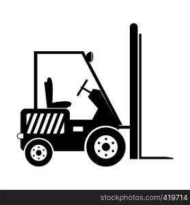 Forklift loader pallet stacker truck black simple icon on a white background. Forklift loader pallet stacker truck