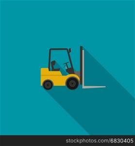 Forklift truck icon. Forklift truck icon. Vector icon of building machinery with long shadow.