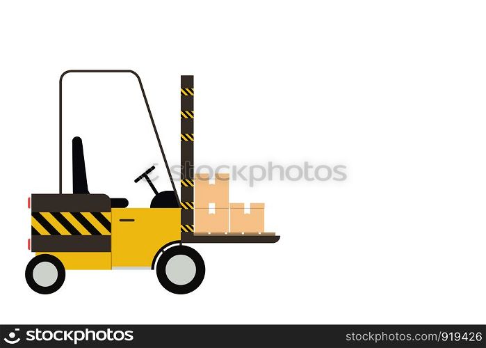 Forklift Truck isolated on white background with copy space for text advertising, Behind the Carriage For good quality products before delivery to customers, vector illustration