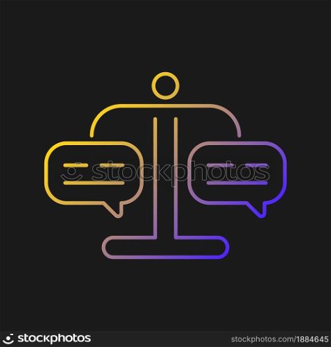 Form judgement vector icon for dark theme. Careful evaluation and decision making. Logical and analytical skills. Thin line color symbol. Modern style pictogram. Vector isolated outline drawing. Form judgement vector icon for dark theme