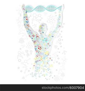 Form man with human DNA. Concept scientific. Research molecule, dna helix medical, biology adn, atom and gene medicine, biotechnology evolution, molecular structure, genetic spiral. Dna strand