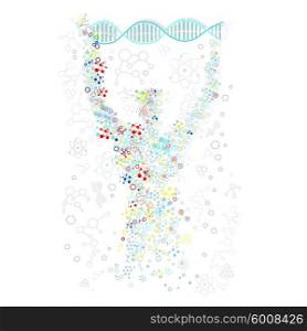 Form man with human DNA. Concept scientific. Research molecule, dna helix medical, biology adn, atom and gene medicine, biotechnology evolution, molecular structure, genetic spiral. Dna strand