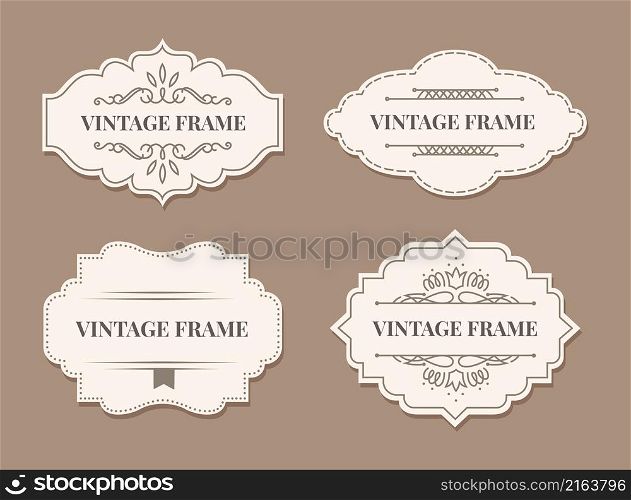 Form tag frame for text and decoration banner. Vector stickers ornate for certificate, wedding premium vintage invitation illustration. Form tag frame for text and decoration banner