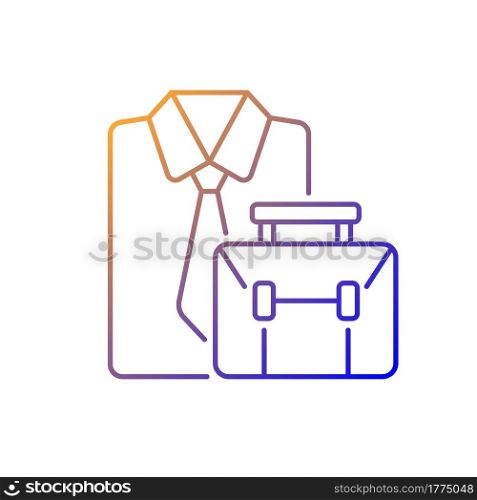 Formal clothing and briefcase gradient linear vector icon. Professional worker outfit and bag. Employee clothes. Thin line color symbols. Modern style pictogram. Vector isolated outline drawing. Formal clothing and briefcase gradient linear vector icon