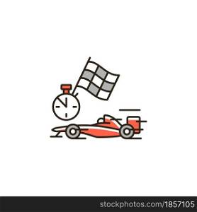 Formula racing RGB color icon. Driving single-seater car. Highest class auto racing. Professional motorsport. Open-wheeled sports vehicle. Isolated vector illustration. Simple filled line drawing. Formula racing RGB color icon