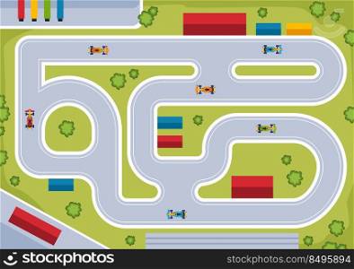Formula Racing Sport Car Reach on Race Circuit the Finish Line Cartoon Illustration to Win the Ch&ionship in Flat Style Design