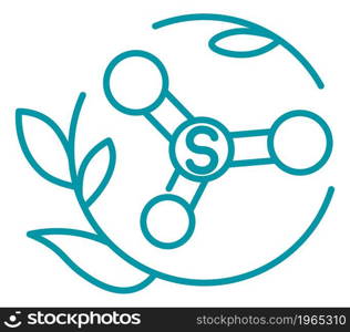 Formula with organic components and ingredients for skin care and body treatment. Isolated icon of natural cosmetics production. Circle with floral ornaments. Line art, simple vector in flat style. Organic and natural formula and components vector