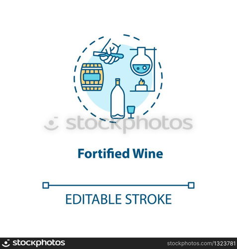 Fortified wine concept icon. Strong alcohol beverage, winemaking idea thin line illustration. Adding distilled spirit, liquor to wine. Vector isolated outline RGB color drawing. Editable stroke