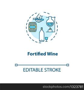 Fortified wine concept icon. Strong alcohol beverage, winemaking idea thin line illustration. Adding distilled spirit, liquor to wine. Vector isolated outline RGB color drawing. Editable stroke