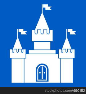 Fortress icon white isolated on blue background vector illustration. Fortress icon white