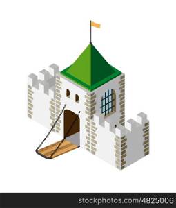 Fortress protection guard. Fortress protection guard isometric projection of building architecture