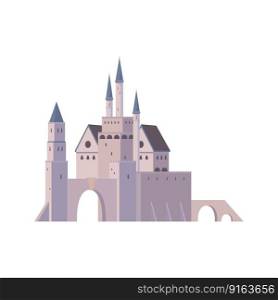Fortress with arch gates, royal retro french citadel with towers. Vector palace of stone, kingdom architecture exterior royal building palace. Tower castle of knight old kingdom fortress palace