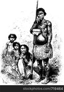 Fortunato and his Family, in Amazonas, Brazil, drawing by Riou from a photograph, vintage engraved illustration. Le Tour du Monde, Travel Journal, 1881