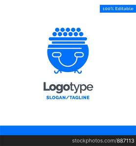 Fortune, Gold, Luck, Patrick, Pot Blue Solid Logo Template. Place for Tagline