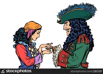 fortune teller and pirate with a hook. isolate on white background. Pop art retro vector illustration vintage kitsch. fortune teller and pirate with a hook. isolate on white background