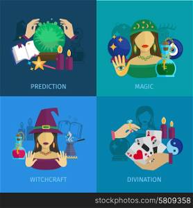 Fortune teller design concept set with magic prediction witchcraft and divination flat icons isolated vector illustration. Fortune Teller Flat