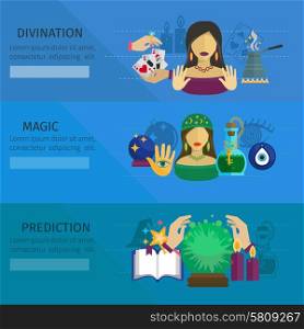 Fortune teller horizontal banner set with divination and magic prediction flat elements isolated vector illustration. Fortune Teller Banner