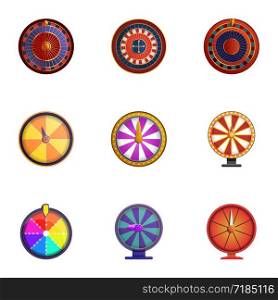 Fortune wheel icon set. Cartoon set of 9 fortune wheel vector icons for web design isolated on white background. Fortune wheel icon set, cartoon style