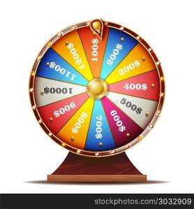 Fortune Wheel Vector. Realistic 3d Object. Casino Game Of Chance. Isolated Illustration. Fortune Wheel Vector. 3d Object. Win Fortune Roulette. Colorful Wheel. Isolated On White Illustration