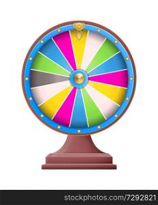 Fortune wheel with empty colorful sectors, gambling risky game of circular shape and pointer, vector illustration isolated on white background. Fortune Wheel Empty Sectors Vector Illustration
