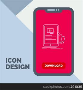 forum, online, webinar, seminar, tutorial Line Icon in Mobile for Download Page. Vector EPS10 Abstract Template background