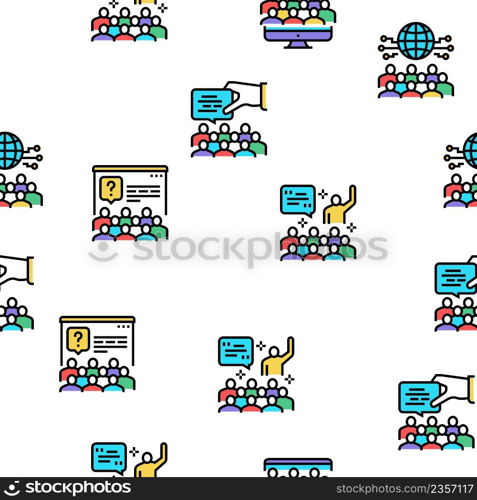 Forum People Meeting Vector Seamless Pattern Thin Line Illustration. Forum People Meeting Vector Seamless Pattern