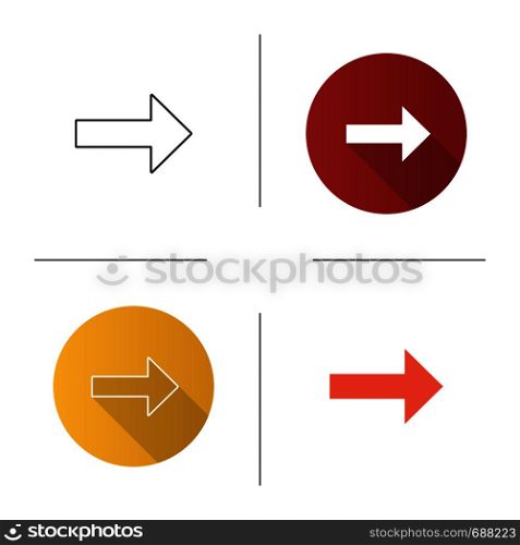 Forward arrow icon. Next. Right arrow. Motion. Flat design, linear and color styles. Isolated vector illustrations. Forward arrow icon