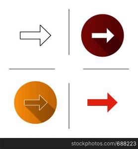 Forward arrow icon. Next. Right arrow. Motion. Flat design, linear and color styles. Isolated vector illustrations. Forward arrow icon