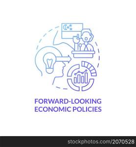Forward-looking economic policies blue gradient concept icon. Equitable economic growth abstract idea thin line illustration. Isolated outline drawing. Roboto-Medium, Myriad Pro-Bold fonts used. Forward-looking economic policies blue gradient concept icon