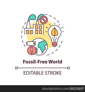 Fossil-free world concept icon. Climate change thin line illustration. Vector isolated outline RGB color drawing. Contemporary thechnologies without pollution. Climate justice problem. Editable stroke. Fossil-free world concept icon